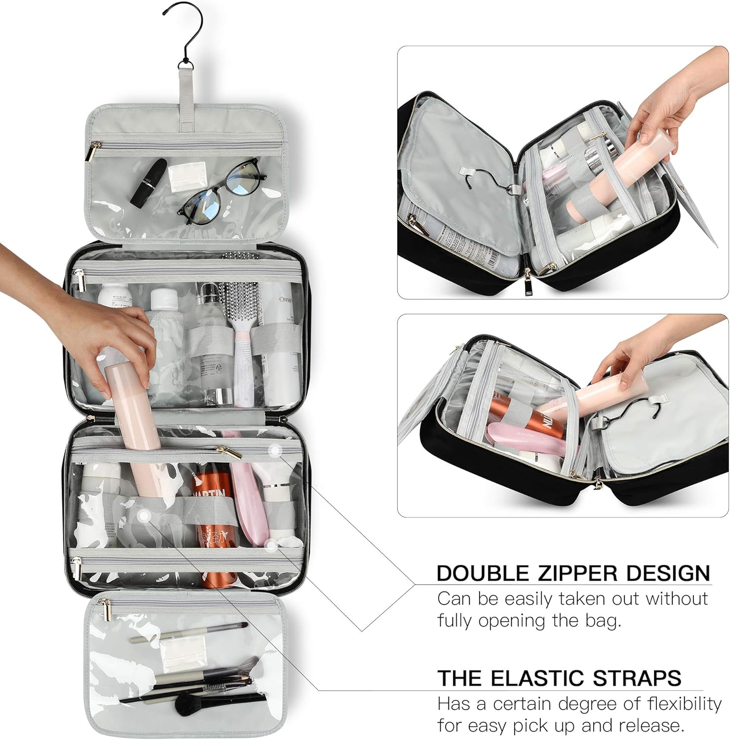 Travel Toiletry Bag for Women, Water-resistant Hanging Makeup Bag, Large Capacity Travel Cosmetic Bag Organizer for Accessories, Full Sized Container, Toiletries: Clothing