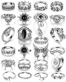 26 PCS Vintage Silver Goth Ring Set for Women Punk