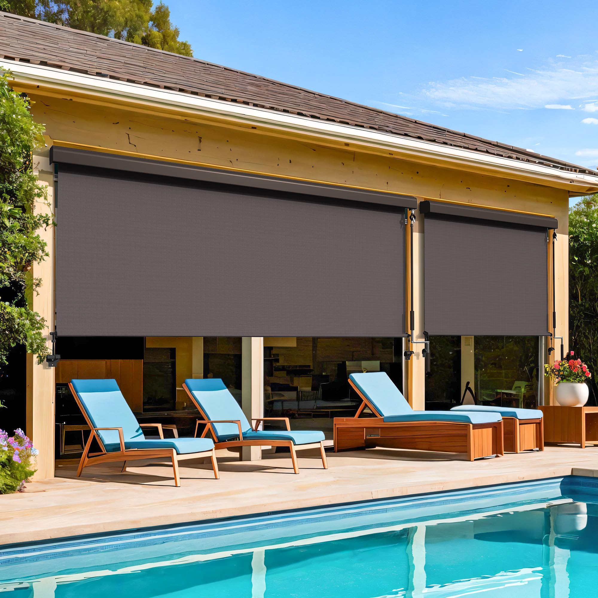 Photo 1 of *MINOR DAMAGE - USED*
Wisteria Lane Outdoor Roller Shade(10'W X 8'H)420GSM New Material with 95% UV Protection,Cordless Aluminum Outdoor Blinds with Crank Handle and Valance,Patio Shade for Shading,Privacy Protection,Brown