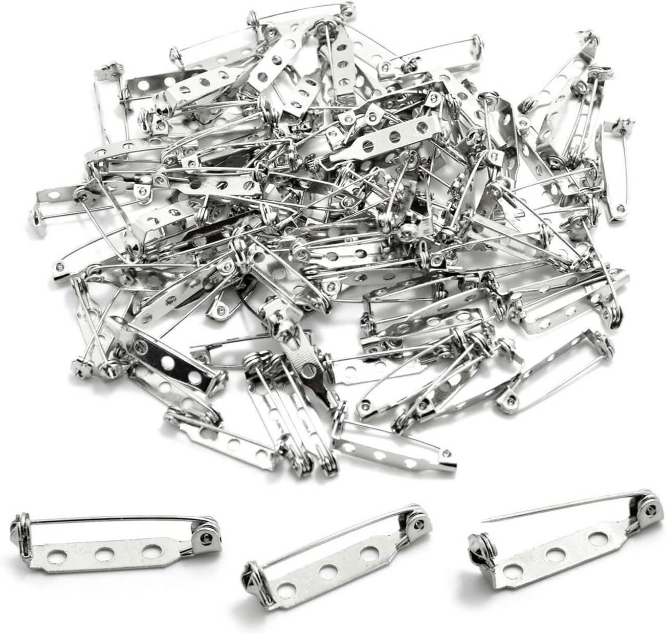 100Pcs Brooch Back Safety Catch Bar Pins (25mm)