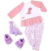 Our Generation 18-Inch Doll Pajama Outfit, Dream Bright Sleep Tight Set | Deluxe dinosaur print sleepwear set with pajama top, bottoms, slippers, and plush for 18-inch dolls; easy-open; 5+ Years