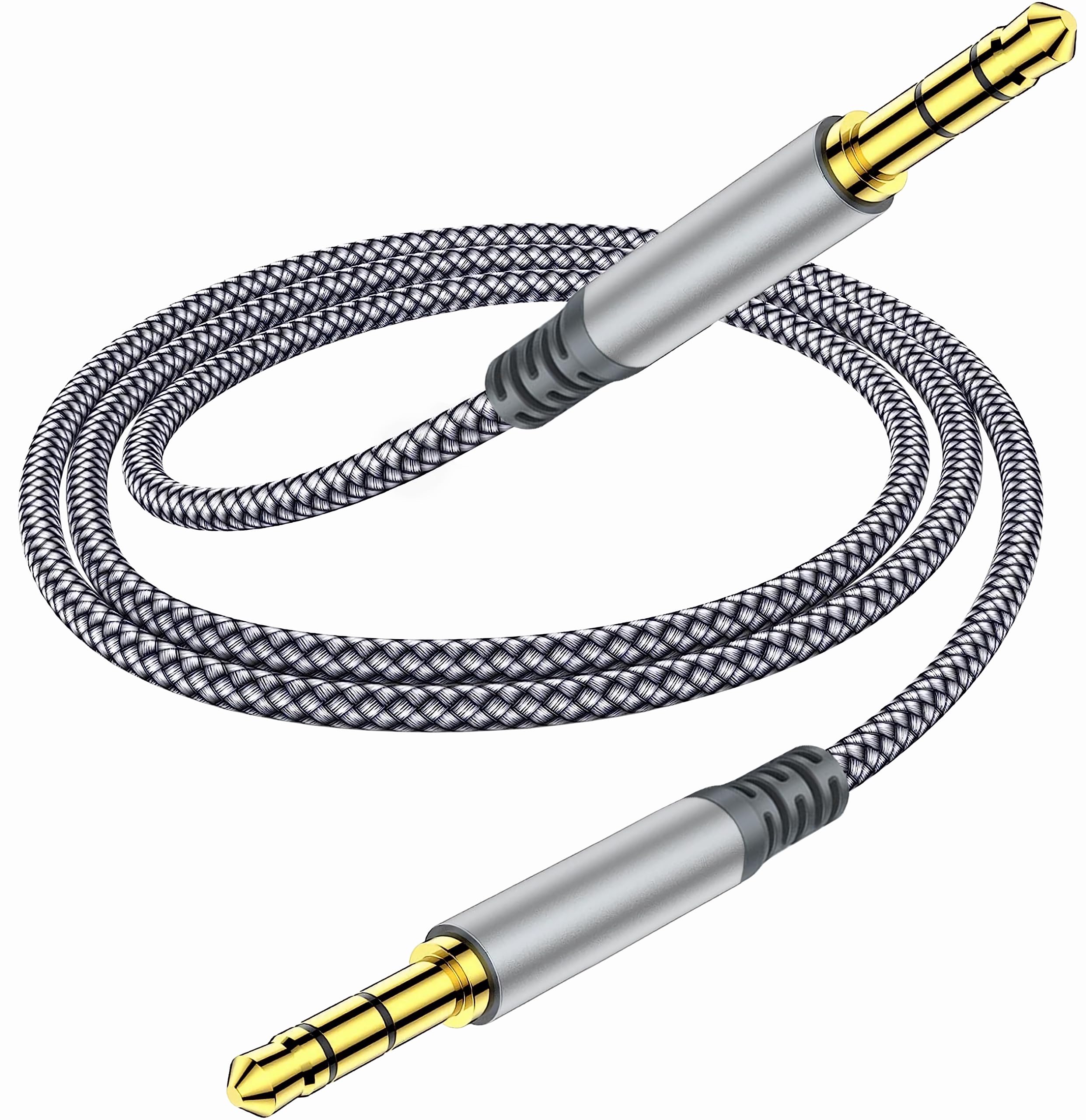 Photo 1 of Henrety 3.5mm Nylon Braided Aux Cable (6.5ft/2m) - Male to Male Audio Auxiliary Cord for Headphones, Car, Home Stereos, Speaker, iPhone, iPad, iPod, Echo - Gray