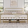 Yaheetech Classic Metal Platform Bed Frame Mattress Foundation with Victorian Style Iron-Art Headboard/Footboard/Under Bed Storage/No Box Spring Needed/King Size Antique Gold