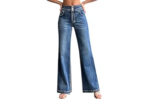 roswear Women's Wide Leg Jeans Casual High Waisted Stretch Baggy Loose Denim Pants