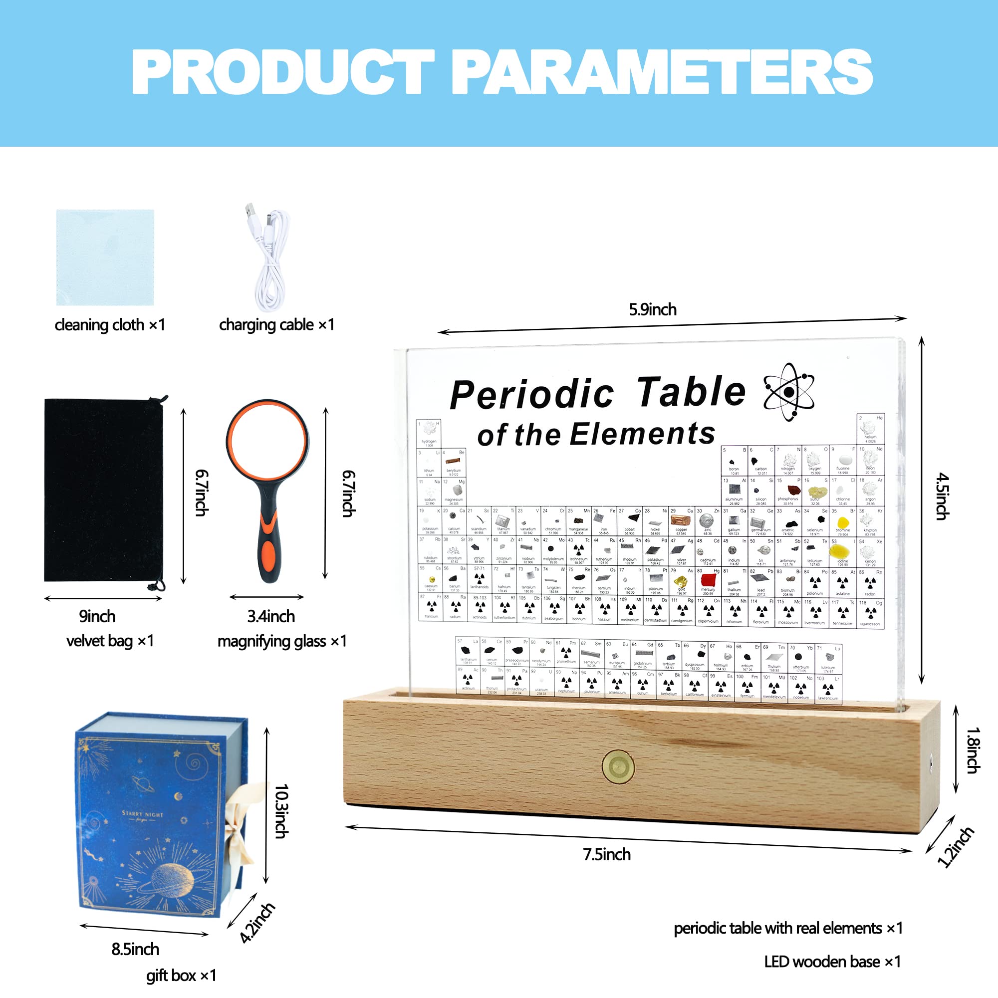 Mua BEWITU Periodic Table with Real Elements Inside, Acrylic 3D ...