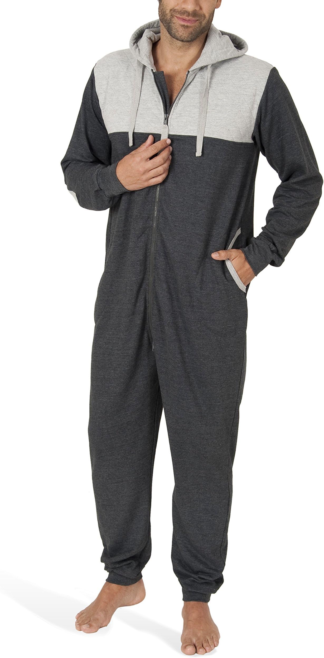 Men's Cotton Long-Sleeved Onesie / Jumpsuit One-Piece with Zip and Hood Cosy