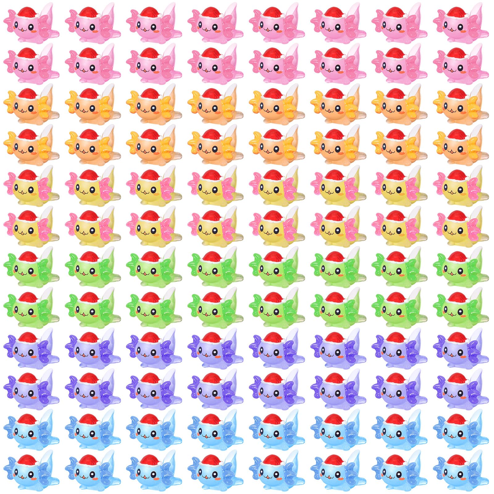 View 1 of 96 Pcs Mini Resin Axolotl Christmas Charms Tiny Animal Figurine Christmas Hat Axolotl Charms Gifts Mini Figurine for Garden Landscape Aquarium Ornament DIY Craft 6 Colors