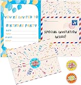 BestaFiesta 36 Kids Birthday Invitations Folding Envelopes Holographic Stickers