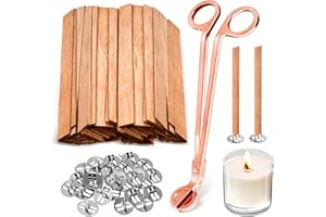 CollectHall 100 Pcs Thickened Wood Wicks, Wood Wicks for Candles Making with Wick Trimmer, Candle Wicks 5.1×0.5×0.04 Inches for DIY Candle-Making, Long Lasting Flame, Easy to Burn (50 Sets)