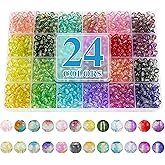 XSEINO 24 Colors 1200PCS Transparent Gradient Glass Beads Kit 6mm DIY Craft Glass Beads, Fit for Bracelets, Jewelry Making, Necklace