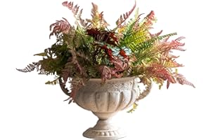 NOONEAU Vintage Urn Planter with Embossed Pattern, Decorative Flower Pot, Classic Round Plant Pot, European Shabby Chic Centerpiece for Mantel, Table, Entryway or Living Room Decor（13.6 * 11.9 * 8.5 in）