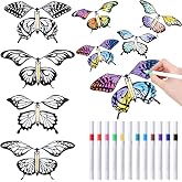 Seenelling 44 Pcs Flying Butterfly Craft Kit with 32 Wind up Butterflies and 12 Color Pens People Painting White Paper Butterflies DIY Toy for Party Game School Activity Birthday Gift (Style 1)