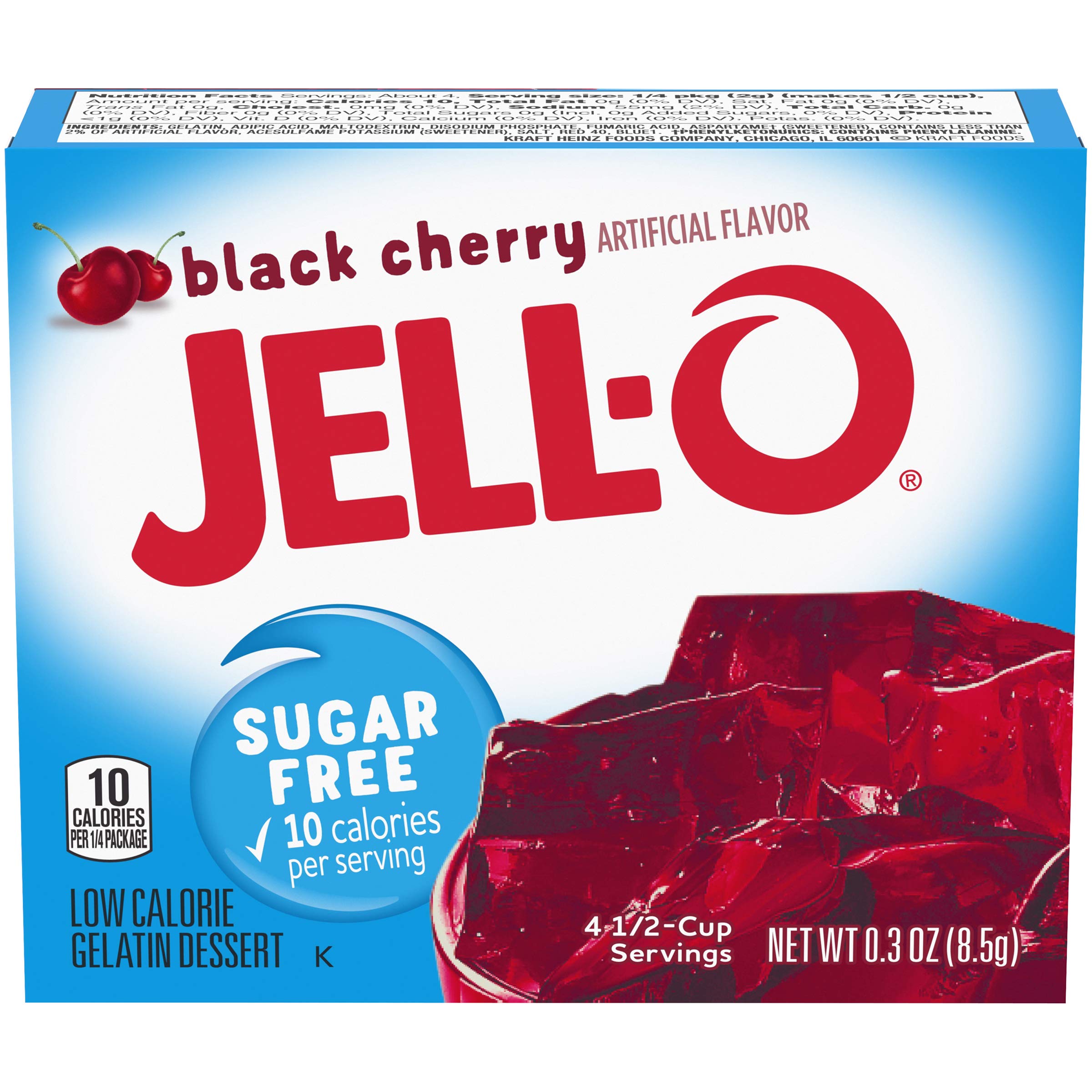Jell-O Black Cherry Sugar-Free Gelatin Mix (0.3 oz Boxes, Pack of 6