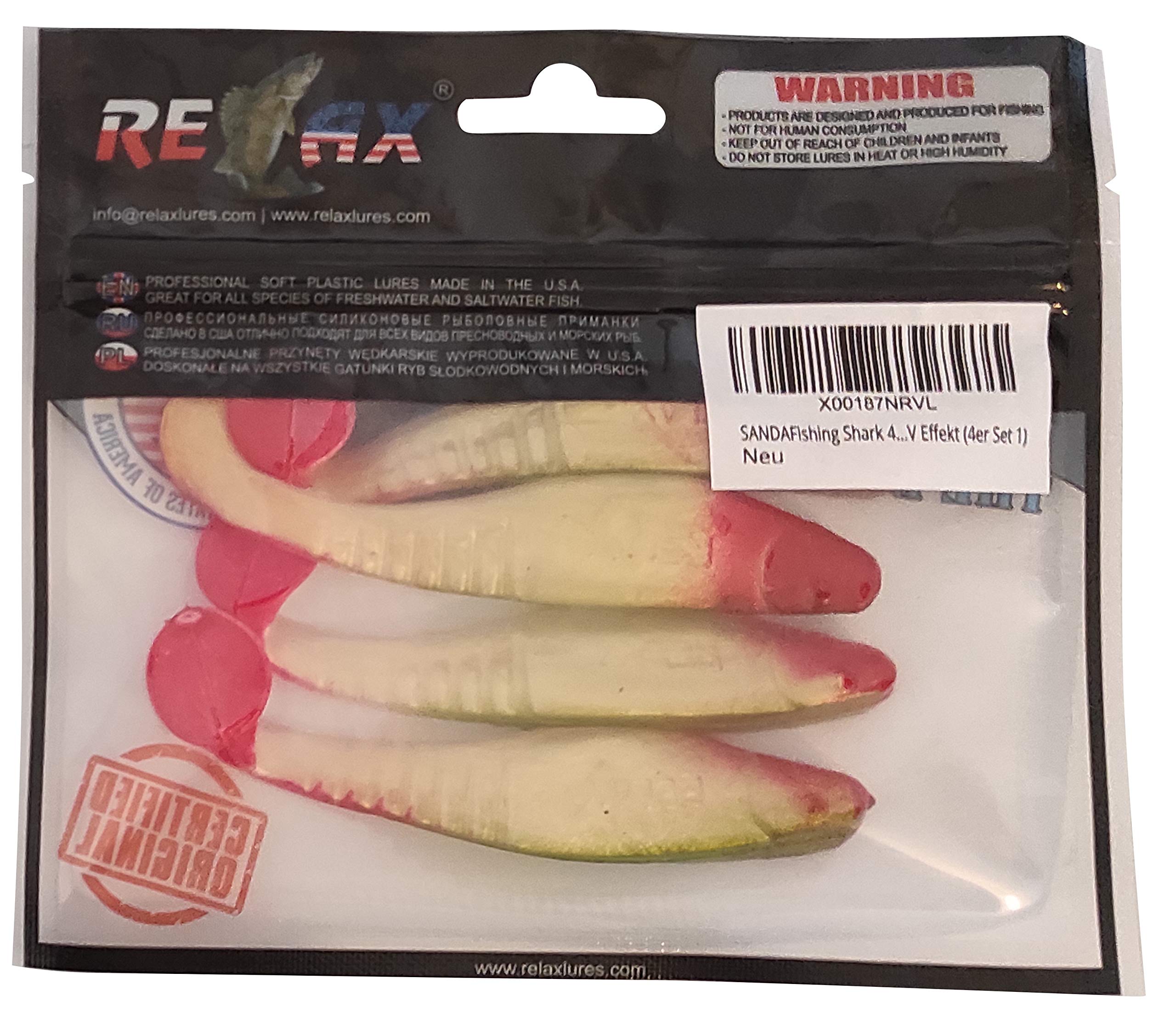 SANDAFishing Shark 4 Inch Relax Kopyto Rubber Fish Set 11 cm – Zander Pike Bass Bait Fishing Rubber Bait Predatory Fish Fishing Artificial Bait Partially UV Effect (Set of 4)