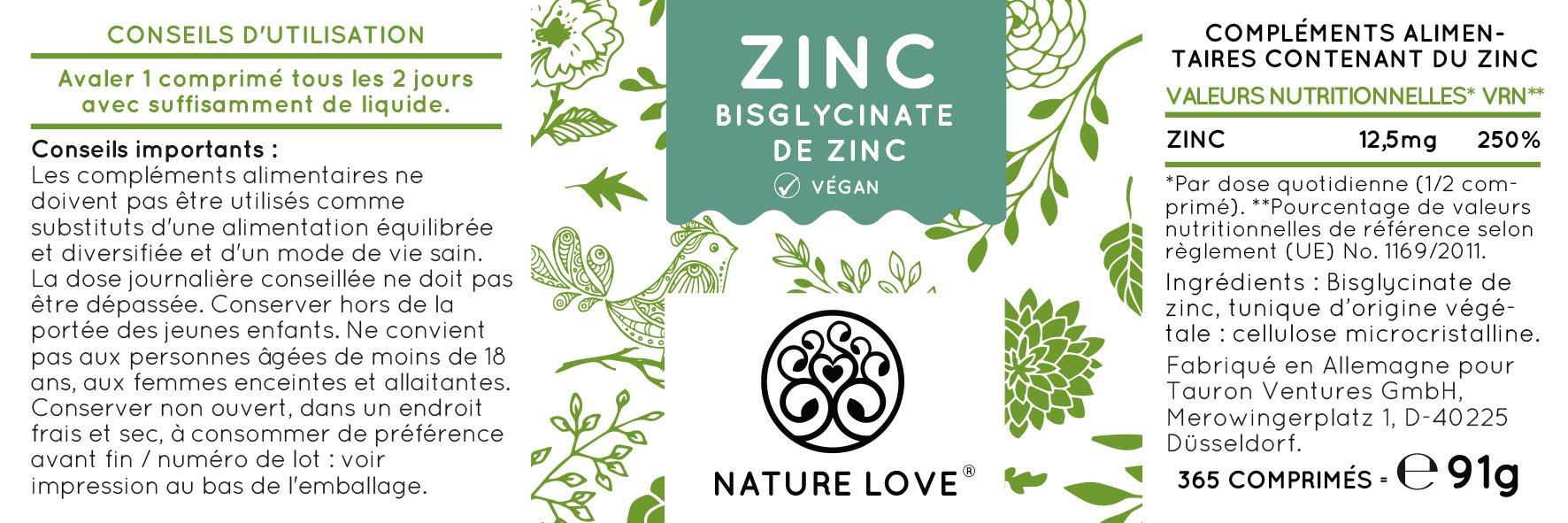 365 comprimés de zinc. Biodisponibiité élevée du bisglycinate de zinc (chélaté de zinc). Testé en laboratoire. Sans d’additifs alimentaires indésirables. Dosage élevé, végétalien, fabriqué en Allemagne. Complément alimentaire de nature love