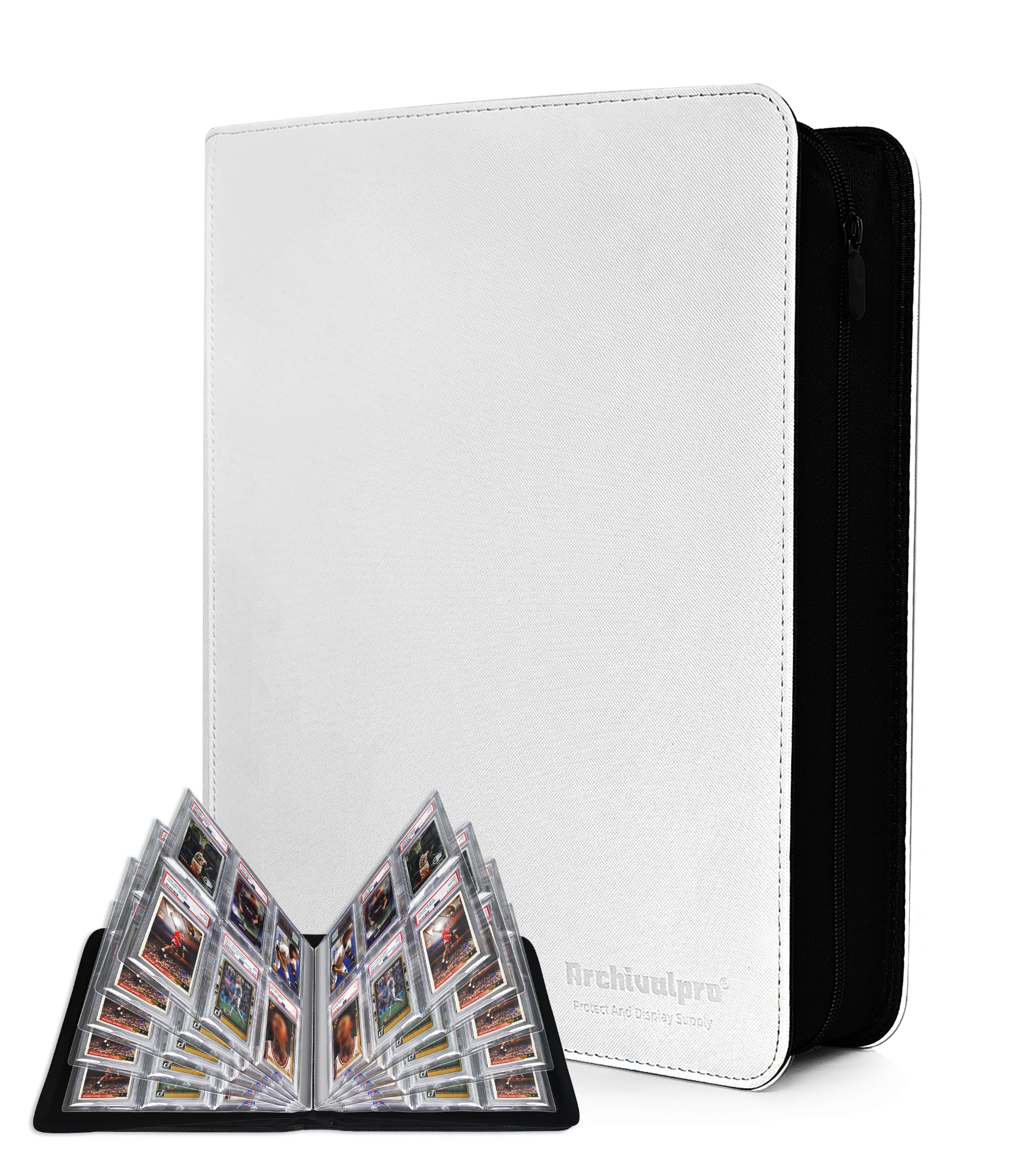 Archivalpro Graded Card Binder, Holds 60 Graded Cards, 6-Pocket Slab Binder for PSA SGC BGS PU Leather Graded Card Storage Binder Display Album(White,40 Pockets)