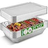 EHOMEA2Z Large Aluminum Pans With Lids Disposable Full Heavy Duty Roasting, Broiling, Baking, Catering Pans 21x13x3 (15, Full-Size w/Lids)
