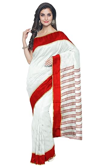 Womens's Bengal Special Laal Par (Red Border) Saree With Blouse Piece