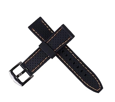 22Mm Silicone Perforated Pin Buckle Strap Diving Waterproof Sport Soft Watch Band(Orange Stitching)