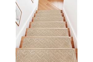 DAYACOCO 15 Pack 8" X 30" Stair Treads Non Slip, Suitable for Stair Treads for Wooden Steps, with Reusable Peel and Stick Adhesive, Suitable for Children and Elderly Carpet Stair Treads (Beige)