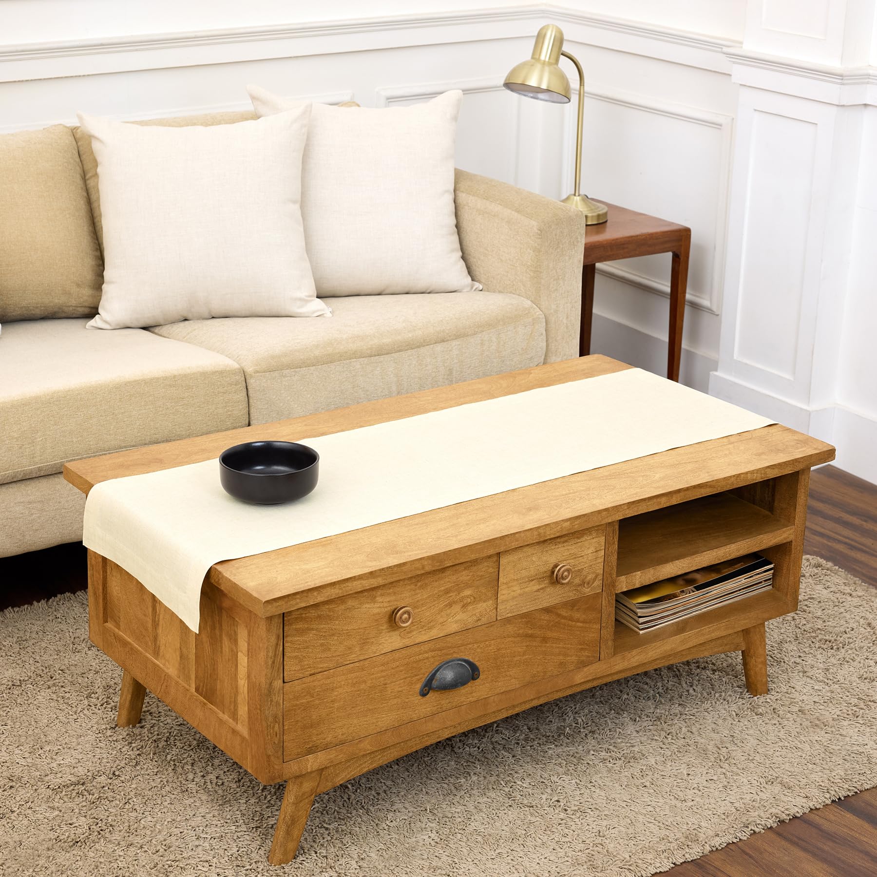 Solino Home Linen Ivory Table Runner 48 Inches - 100% Pure Linen Small Table Runner 14 x 48 Inch Ideal for Dresser and Coffee Tables - Spring, Summer, Mothers Day - Fete