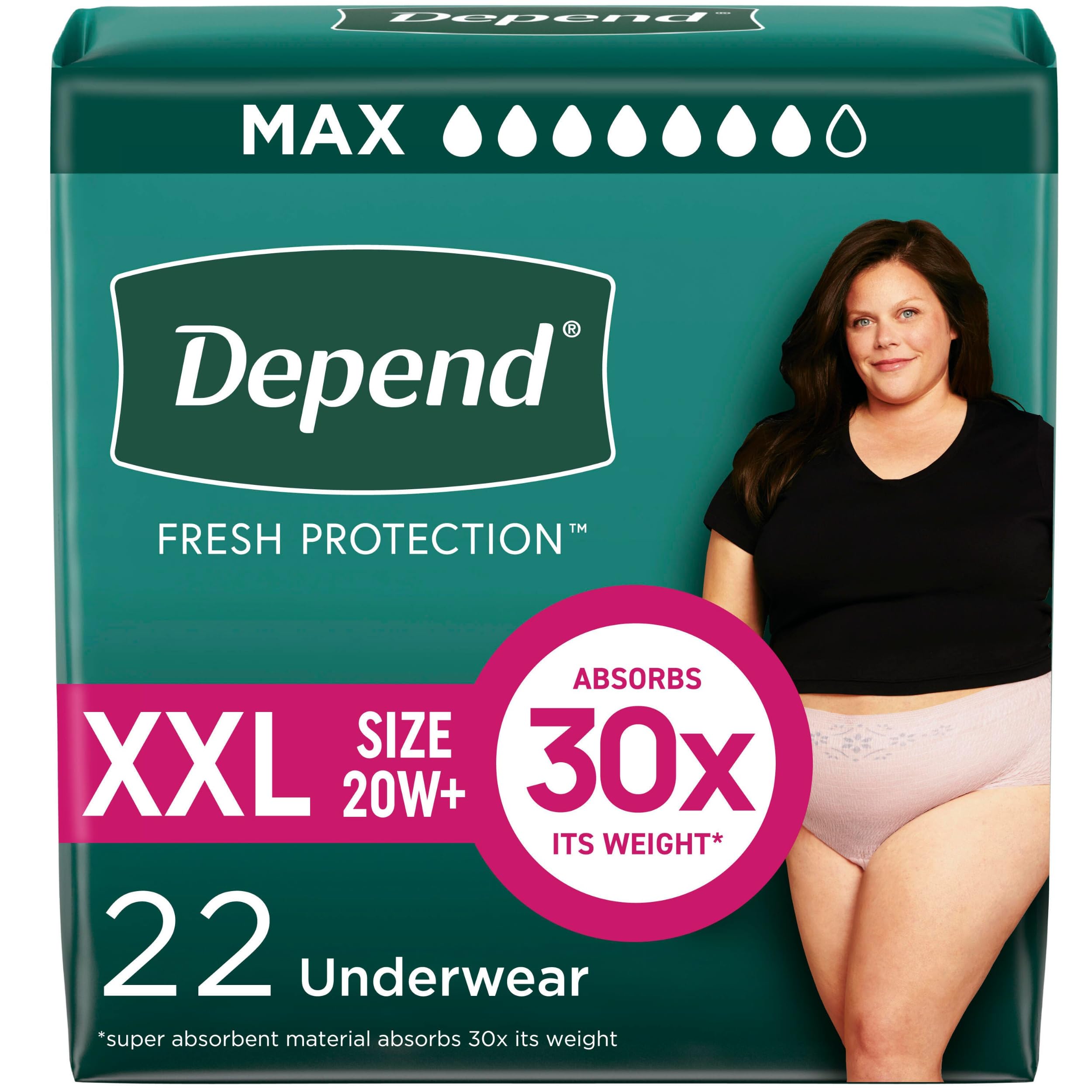 Photo 1 of Depend Fresh Protection Adult Incontinence & Postpartum Bladder Leak Underwear for Women, Disposable, Maximum, Extra-Extra-Large, Blush, 22 Count