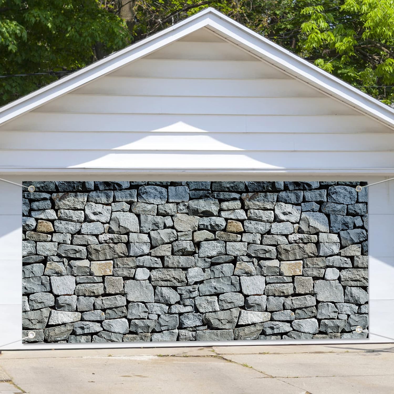 Photo 1 of Stone Wall Backdrop Large Garage Door Backdrop Vintage Grey Rock Wall Photography Background 7 x 16 ft Banner for Birthday Wedding Bridal Shower Outdoor Party Picture Photo Studio Props Decoration