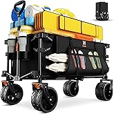 Navatiee Big Wheels Collapsible Wagon Cart Foldable, Heavy Duty Beach Wagon with Silent All-Terrain Wheels, Folding Utility G