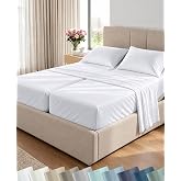 California Design Den 100% Cotton Sateen Split King Sheets, 5 Pcs, White | 400 Thread Count with Good Housekeeping Seal, Split King Sheets Sets for Adjustable Bed with 2 Separate Twin-XL Mattresses