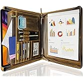 Leather Portfolio for Men - Full Grain Leather Padfolio Folder - Zipper Folio Documents Organizer - Professional Business Executive Gift for Men Women