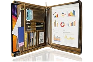 RUSTIC TOWN Leather Portfolio for Men - Full Grain Leather Padfolio Folder - Zipper Folio Documents Organizer - Professional Business Executive Gift for Men Women