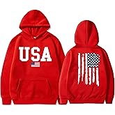 Vivimeng USA Sweatshirt Hoodie for Men American Flag Sweater Women Long Sleeve Pullover Unisex USA Sweater Hooded (Red A, XL)