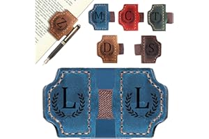 AYTHSRIC Bygone Mark Bookmark with Pen Holder, 26 Letters Name Initial Personalized Magnetic Bookmarks, Leather Book Mark for Men Women, Travelers Accessories, Teachers Readers Book Lovers Gifts (Blue, L)