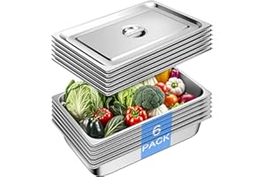 CHIEFINCH Full Size Hotel Pan With Lids 4 Inch Deep Stainless Steel Chafing Dishes for Buffet, Steam Table Pan, Metal Commercial Food Pans for Food Prep/Catering/Food Serving (6 Pack, Full Size 1/1 x 4" Deep)