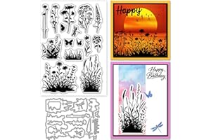 GLOBLELAND Matrices de découpe en métal transparent en forme de silhouette de fleurs sauvages, papillon, libellule pour la fa