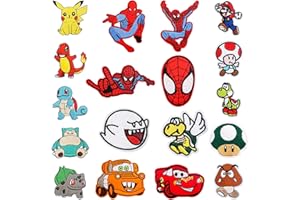 HITOMOSU 18 Pieces Anime Patches Embroidered Applique Patches,Sew on Iron on Patches Fabric Repair Patch for Kids Adult Clothes Jeans Jackets Hats Shoes Backpacks