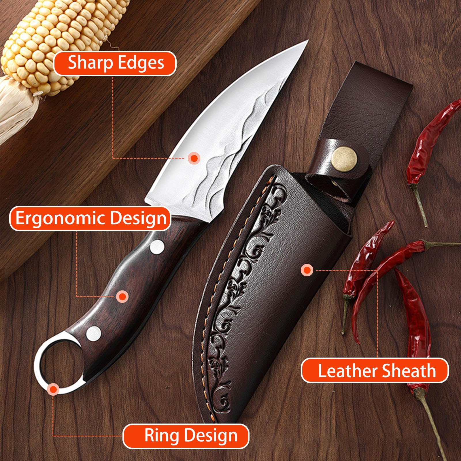 TIANYUE-FONG Fixed Blade Knife with Sheath 8.6 Inch Sharp Blade Full Tang Hunting Knife - Fixed Blade EDC Camping Hiking Hunting Tactical Survival Work Knives for Men - Blet Click