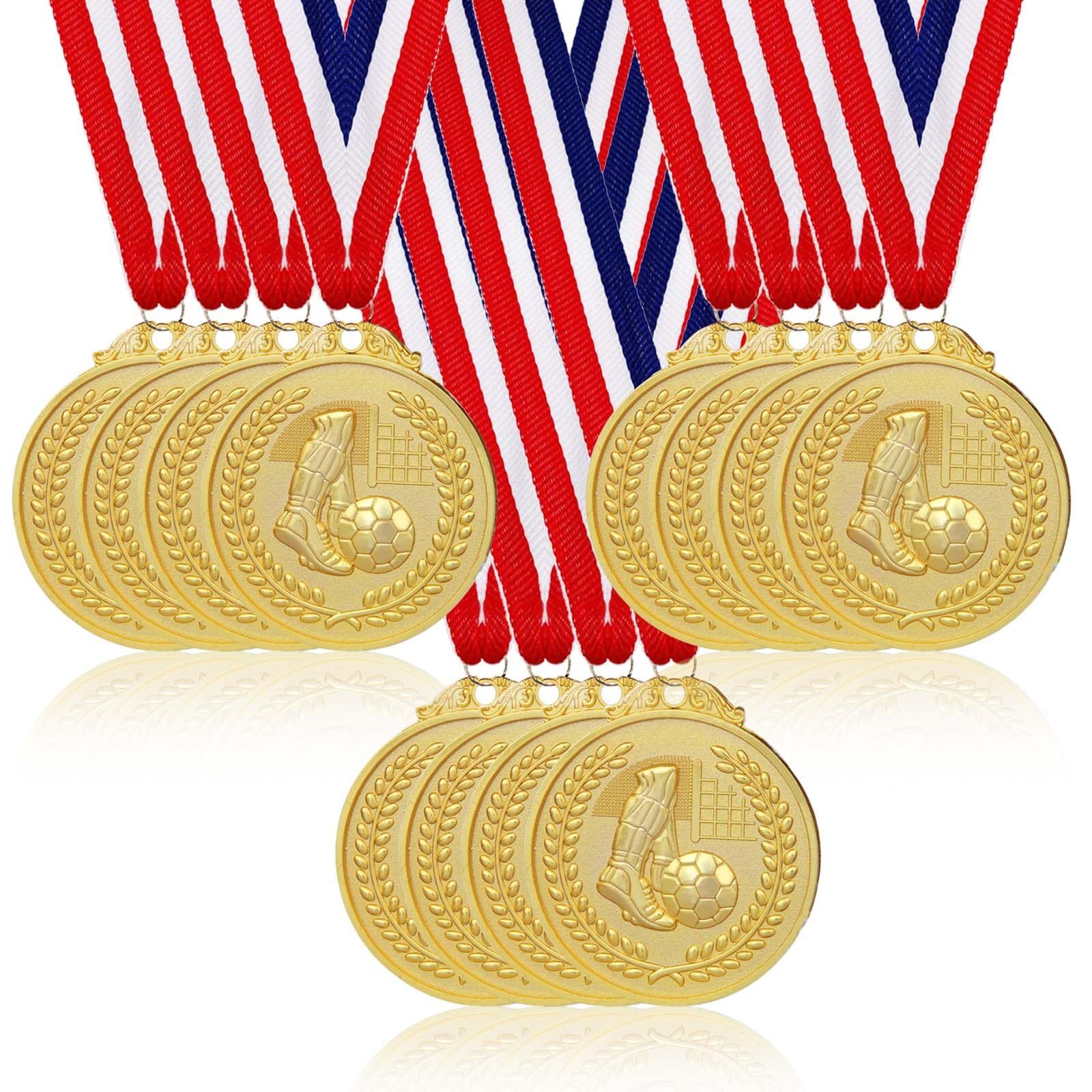 Medals for Children: 12 Pcs 5cm Gold Football Medals for Children, Sports Day Gold Medals for Kids Adults, Gold Medals for Kids Adults Sports Day Prizes, Gymnastics Competitions, Party Favours (Gold)