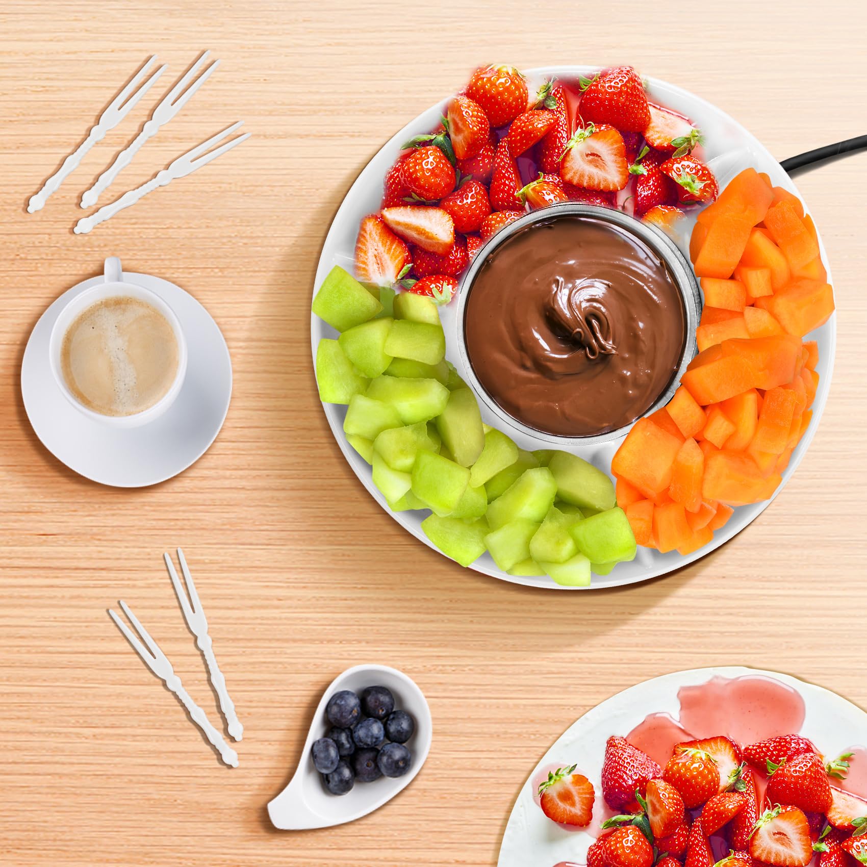 8.79oz MINI Electric Chocolate Melting Pot,Melting Fondue Set with 4PCS Forks,Cute Chocolate Fondue Fountain,Warmer Machine for Milk Chocolate,Cheese,Butter,Candy
