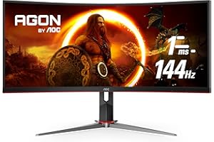 AOC CU34G2X 34 inch Curved Frameless Gaming Monitor, Ultrawide QHD 3440x1440, VA Panel, 1ms 144Hz FreeSync, 3-yr Zero Dead Pi