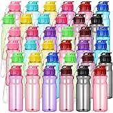 Tioncy 40 Pieces Water Bottles Bulk for Kids 17 oz Plastic Sport Drink Bottles with Handle Strap Lightweight Leakproof Cup for Fitness Gym School Gift(Cute Colors)
