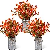 Zeyune 3 Sets Fall Thanksgiving Table Centerpiece Decoration Harvest Artificial Flower Stems Faux Fall Arrangement with Metal Pot for Autumn Rustic Farmhouse Home Kitchen Dining Indoor Decoration