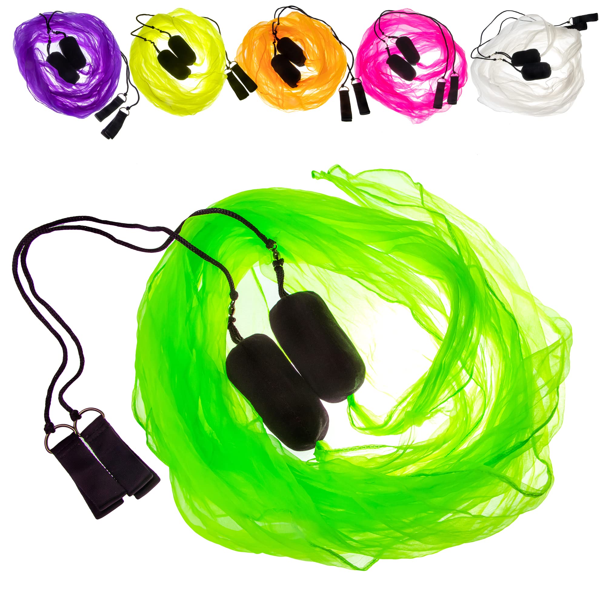 Juggle Dream Scarf Flag POI Set - Practice Juggling Spinning Poi Soft Heads Spiral Pois Exercise Kit with Learning Video - Suitable for Beginners and Professionals (Green)