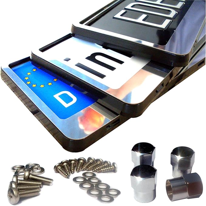 DESIGN Registration Plate Holder 2x INOX BLING Stainless Steel Number