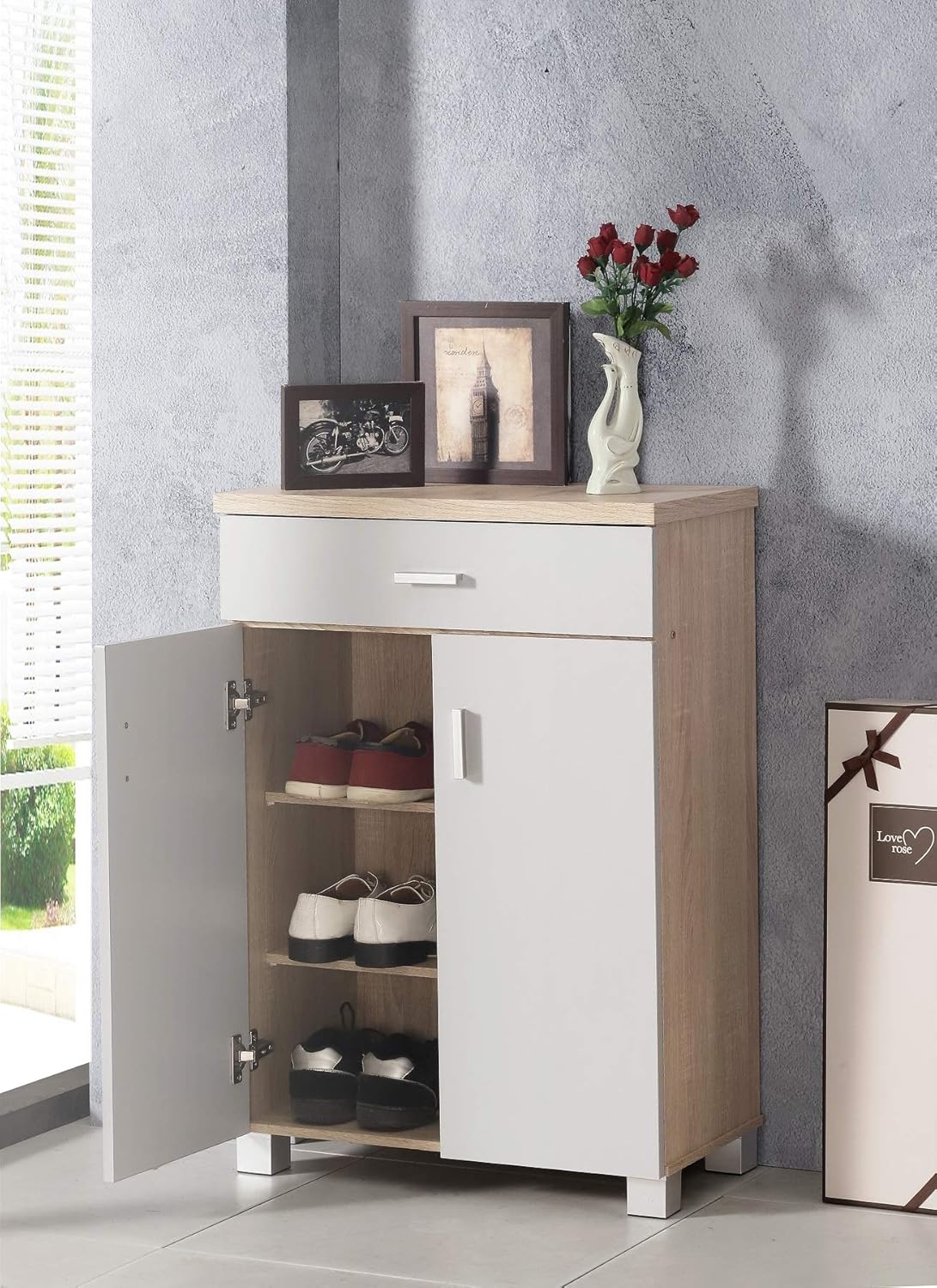 oak shoe cabinet with doors on 87cm D W 32cm Wood 60cm Bfw Sonoma Oak Grey Shoe Cabinet Storage 2 Door 1 Drawer Hallway Cupboard H Furniture Tsunamicompany Hallway Furniture
