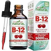Organic Vitamin B12 Liquid - Sublingual Extra Strength 60 x 5000 mcg Drops, Methylcobalamin, Natural Cherry Flavor, Vegan, Ma