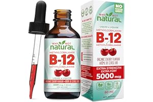 Organic Vitamin B12 Liquid - Sublingual Extra Strength 60 x 5000 mcg Drops, Methylcobalamin, Natural Cherry Flavor, Vegan, Ma