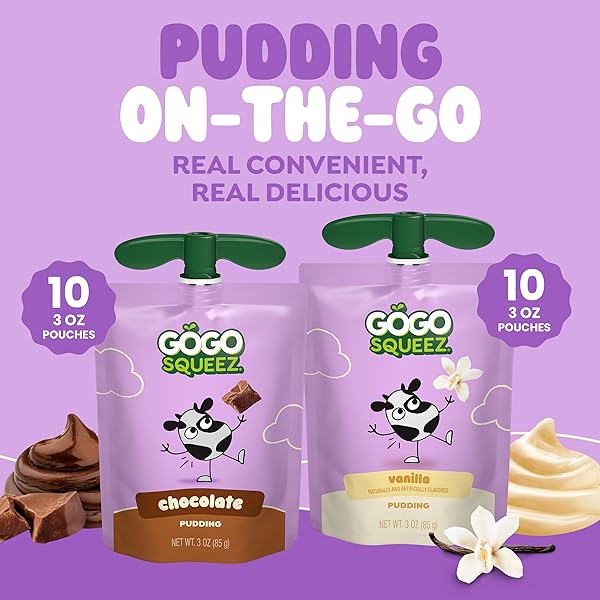 GOGO SQUEEZ PUDDINGZ VARIETY PACK, ON-THE-GO CHOCOLATE AND VANILLA PUDDING SNACK, 3 OZ. POUCHES (PACK OF 20), BPA FREE POUCHES