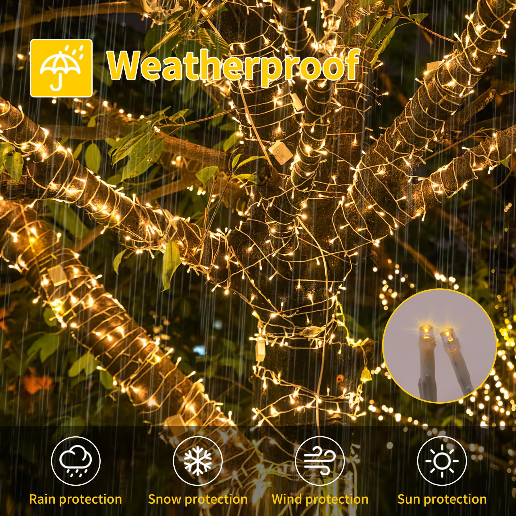 sylvwin Lichterkette Weihnachtsbaum - 30M 300 LED Lichterkette Weihnachten Außen Strom mit Timer Speicherfunktion,8 Modi Weihnachtslichter für Zuhause,Garten Weihnachten Deko