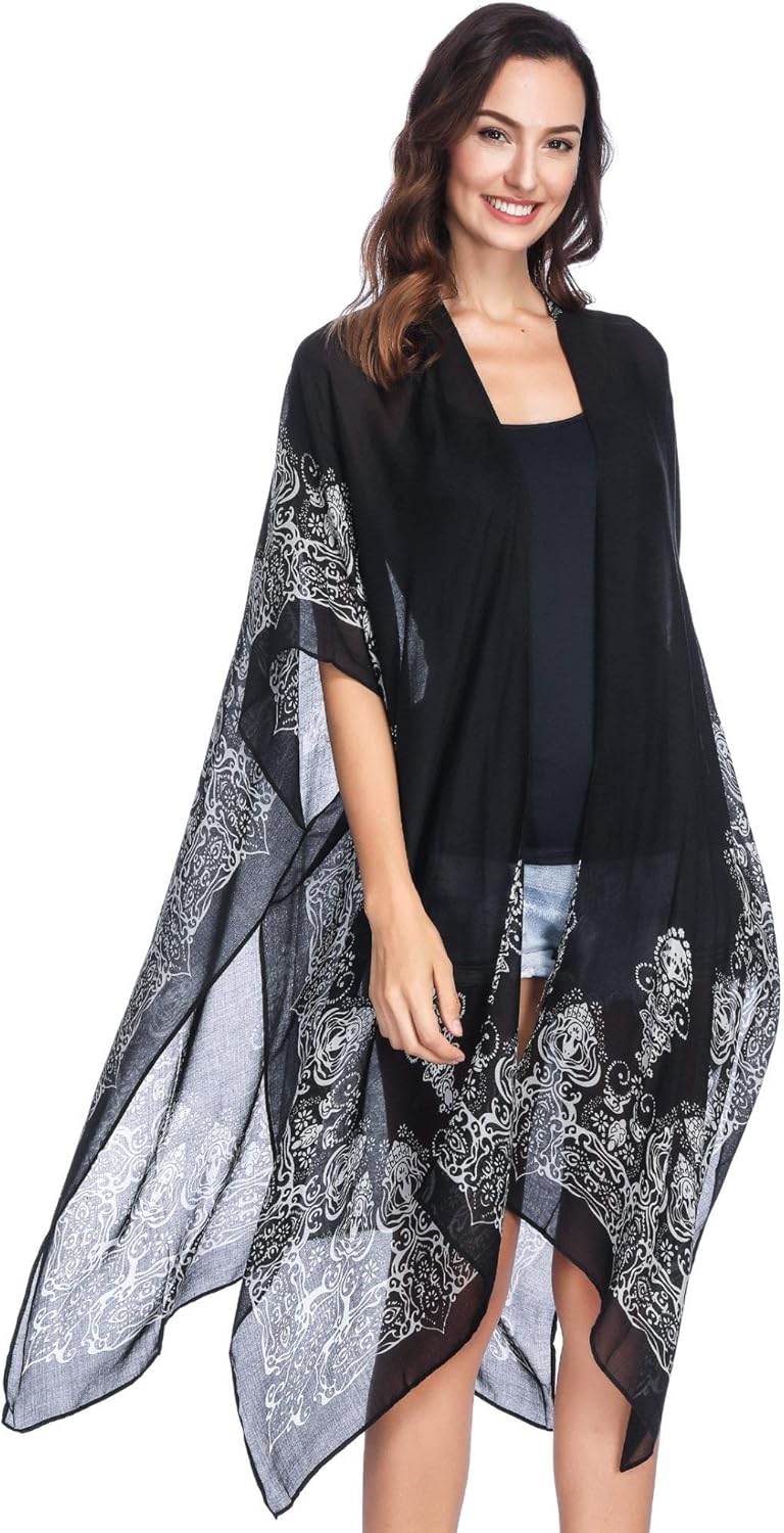 Moss Rose Women's Beach Cover up Swimsuit Kimono Cardigan with Bohemian Floral Print at  Women’s Clothing store